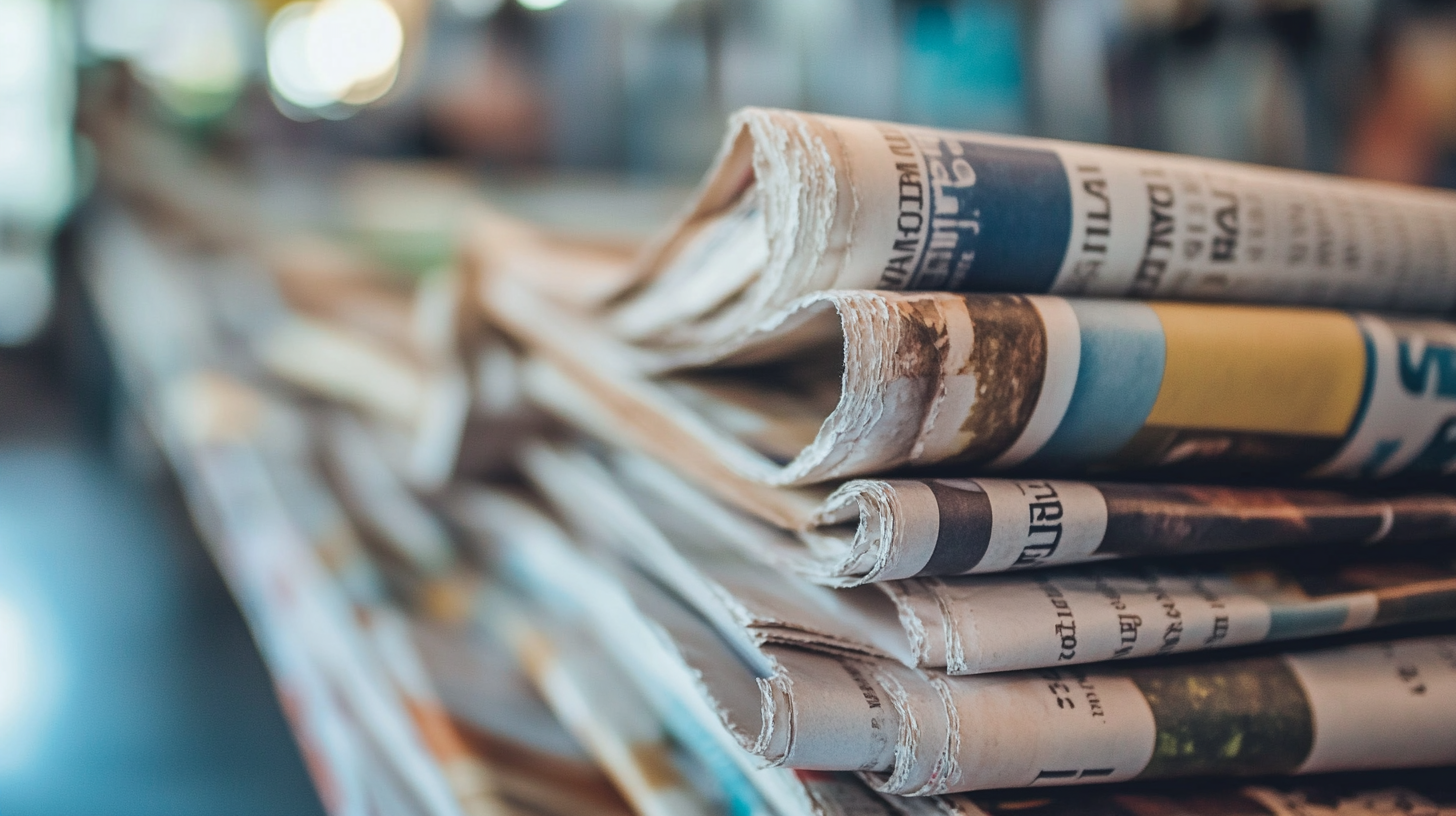 Newspapers stacked